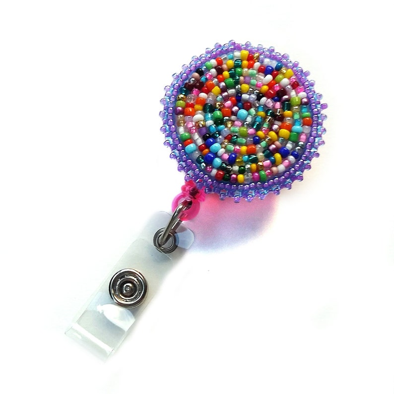 Beaded Badge Reel No. 3 Purple Bead Soup Beaded Boho ID Etsy