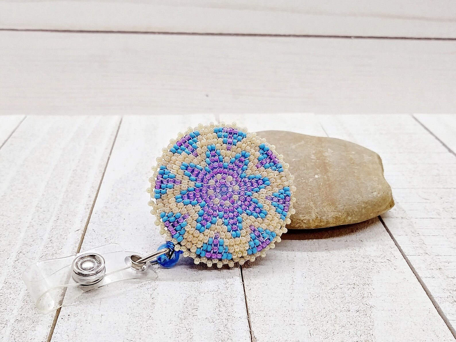 Beaded Badge Reel No.1 Beige Native Inspired Beaded ID Etsy