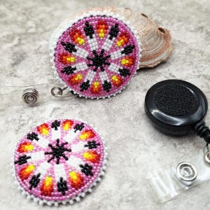 Handmade Beaded Badge Reel | Native Style Retractable ID Holder | Interchangeable Topper Design | Clip Choice | Teacher Nurse Gift