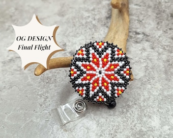 Black Fun Flower Beaded Badge Reel | Native Style Retractable ID Holder | Final Flight Collection