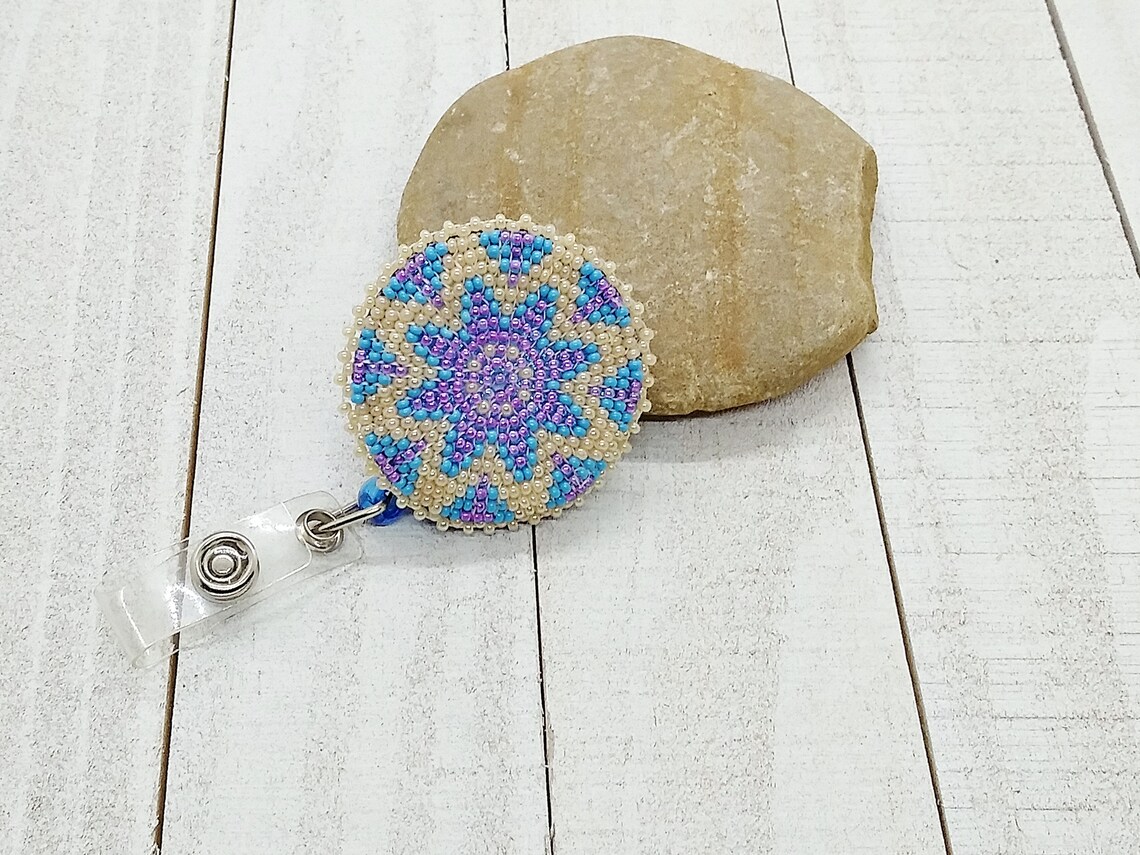 Beaded Badge Reel No.1 Beige Native Inspired Beaded ID Etsy