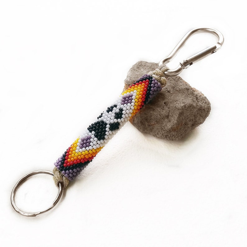 Wolf Paw in Purple Native Style Brick Stitch Beaded Belt Loop Keychain