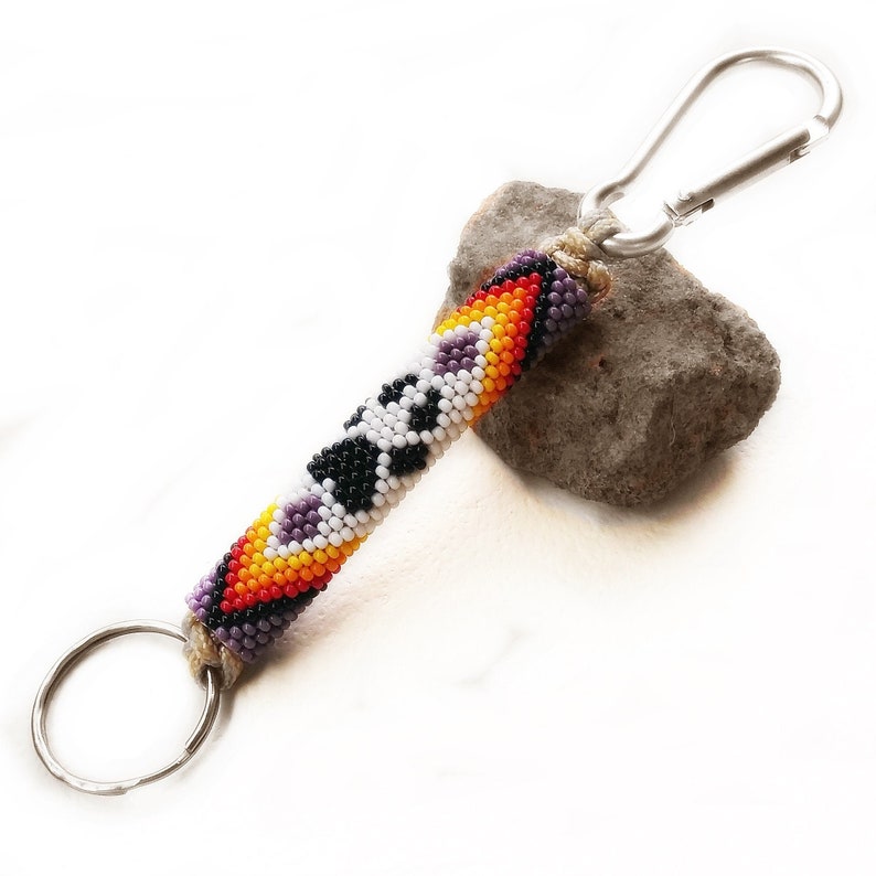 Wolf Paw in Purple Native Style Brick Stitch Beaded Belt Loop Keychain