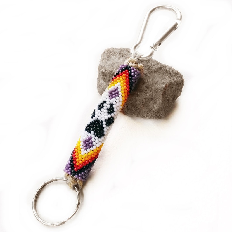 Wolf Paw in Purple Native Style Brick Stitch Beaded Belt Loop Keychain
