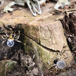 Crystal Beaded Spider Ornament Pair: Gothic Halloween Good Luck Charm