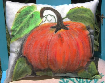 Hand painted Pumpkin zippered pillow Cover, Rustic Farmhouse, Country Cottage, Fall Color, Autumn Decor, Halloween pillow or hostess gift