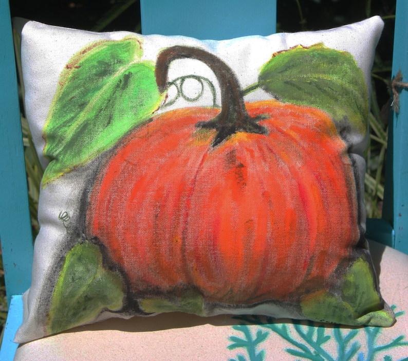 Hand painted Pumpkin Pillow or Envelope Cover Rustic Etsy