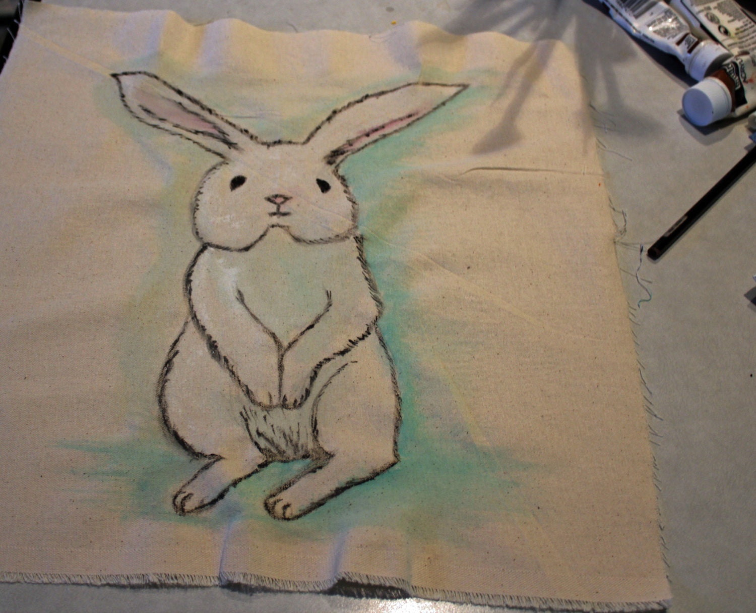 Hand Painted White Bunny Pillow or Pillow Cover Easter Decor Etsy