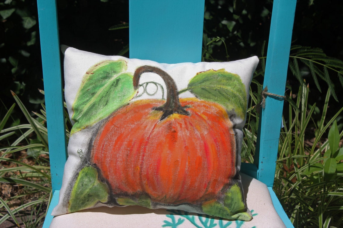 Hand painted Pumpkin Pillow or Envelope Cover Rustic Etsy