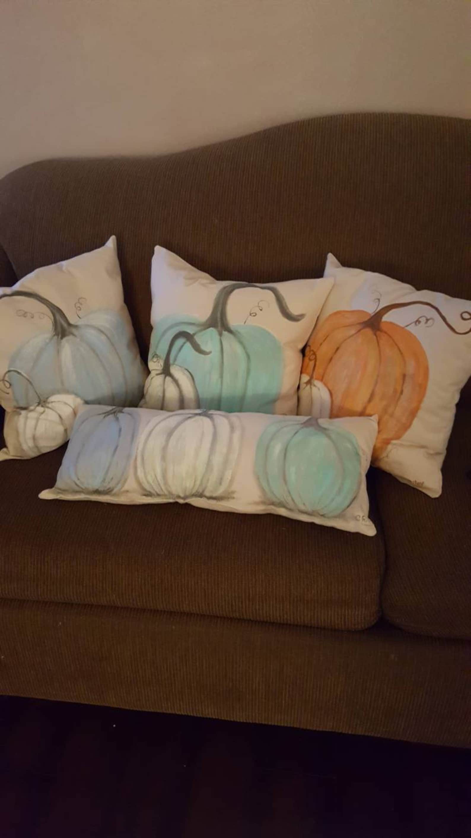 Hand Painted Pumpkin Pillow Cover With Zipper Rustic Etsy