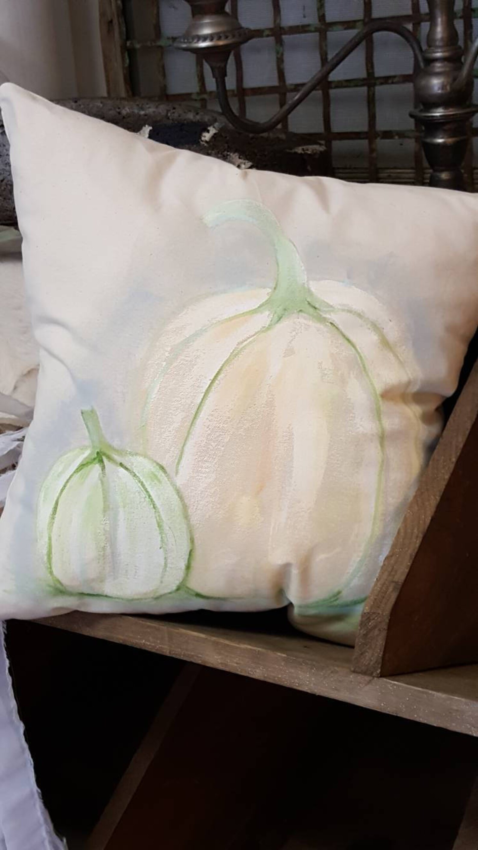 Hand Painted Pumpkin Pillow Cover With Zipper Rustic Etsy