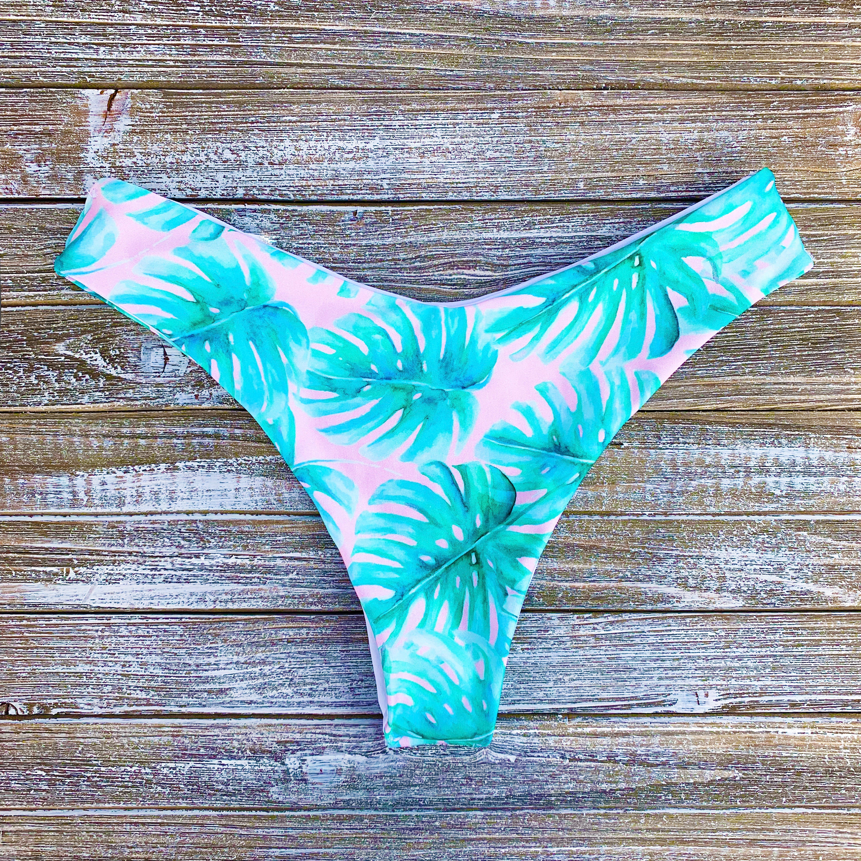 High Rise Bikini Bottoms Pink Palm