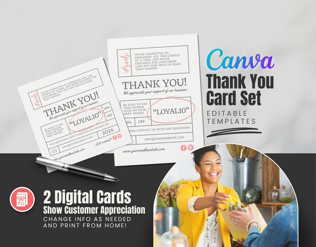 Customer Appreciation Thank You Card Set: Editable Canva Template ...