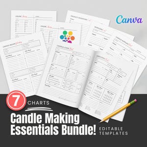 Candle Making Essentials Bundle | 7 Charts | Tracking, Burning, Batching | Small Business Tools | Recipe Logs | Editable Canva Templates