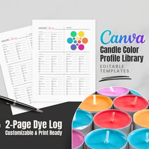 Gráfico de mistura de cores para fazer velas | Registro de corante líquido e corante em bloco | Planejador de paleta de biblioteca de cores | Modelos editáveis