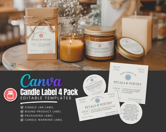 Candle Label Bundle | Editable Packaging Labels | Small Business Branding | Printable Label Stickers | Canva Templates