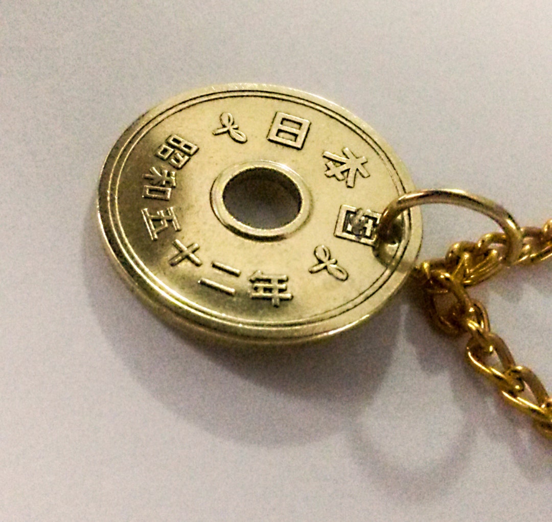 Japanese Coin Organizer Five Yen Coin Pendants Japanese Netsuke Charms -  Pair Of 2 Five Feng Shui Coins