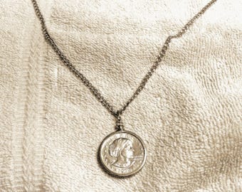 Susan B Anthony Dollar Coin Necklace – Bezel Set, 14-24 Inch Chain