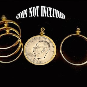 Coin bezel gold plated for large dollar coins. We include connecting jump rings with each Bezel we sale.
