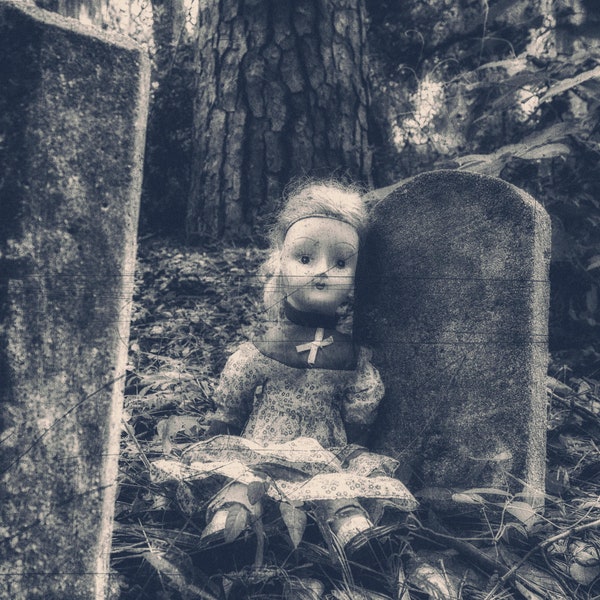 Creepy Doll Art, DIGITAL DOWNLOAD, Doll, Photography, Fine Art, graveyard, Haunted, digital print, Ghost