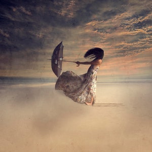 WinDay, DIGITAL DOWNLOAD, Composite Art, Umbrella portrait on a beach, umbrella, sunset, cloud, landscape, digital print
