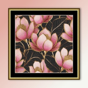 LAATSTE! - Roze magnolia kruissteekpatroon, instant digitale download botanische ColourBurst 11 bloemenkaart (448)