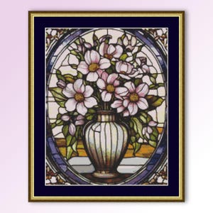 LAATSTE! - Glas-in-lood bloemboeket kruissteekpatroon, bloemenkaart instant digitale download (203)