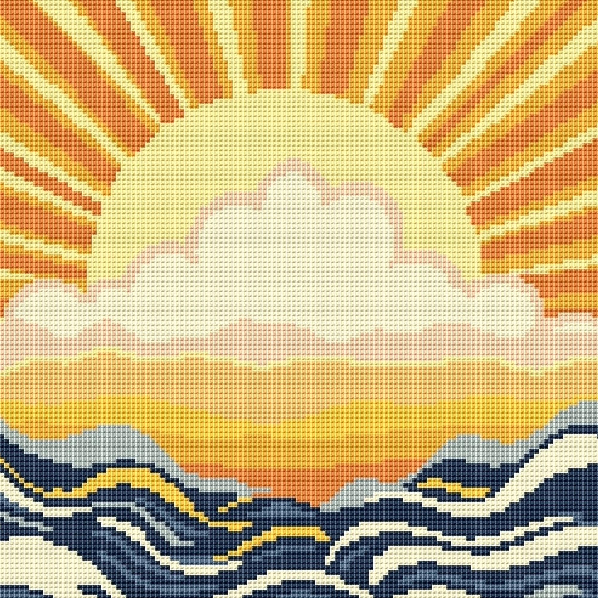 Full Sun Abstract Seascape Cross Stitch Pattern, Instant Digital Download Minimalist Boho Chart  (004)