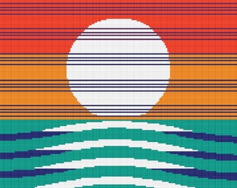 Sea & Sky Boho Minimalist Cross Stitch Pattern, Instant Digital Download Abstract Seascape Landscape Chart  (106)