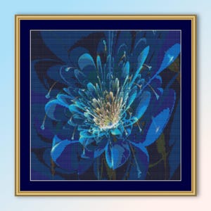 LAATSTE! - Afdrukbaar bloemen fractal kruissteekpatroon, blauwe bloesem, abstracte bloemenkaart instant digitale download (168)