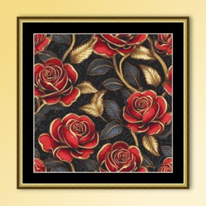 LAATSTE! - Rode roos kruissteekpatroon, instant digitale download botanische ColourBurst #5 bloemenkaart (404)