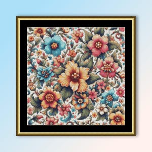 LAATSTE! - Kruissteekpatroon met bloemen, directe digitale download Botanische ColourBurst 31. PDF-bloemenkaart, 'zomertijd! (001)