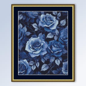 LAATSTE! - Blauwe bloemen kruissteekpatroon, directe digitale download, botanische ColourBurst #26-grafiek (583)
