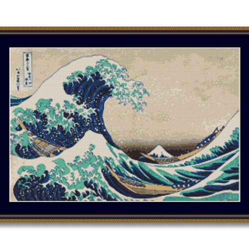 The Great Wave off Kanagawa Cross Stitch Pattern Hokusai Etsy