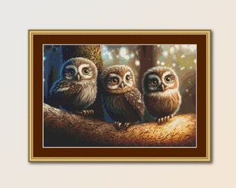 THREE LITTLE OWLS Cross Stitch Pattern Instant Download (916)