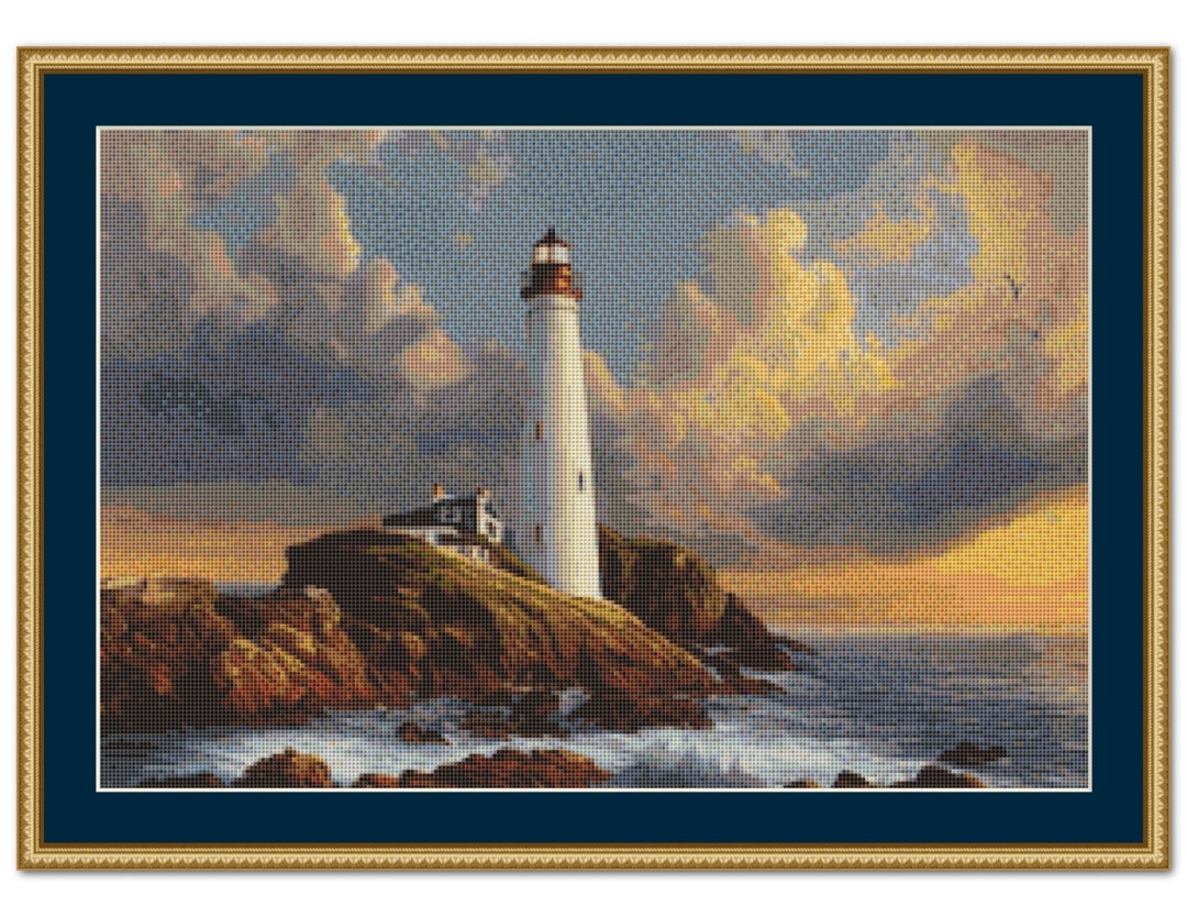 ROCKY SHORE Lighthouse Counted Cross Stitch Pattern Instant - Etsy