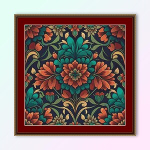 LAATSTE! - Bloemenkruissteekpatroon, directe digitale download Botanische ColourBurst 34 afdrukbare pdf-bloemenkaart, 'bloementegel'(008)