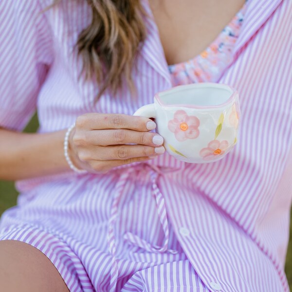 Pink Daisy ceramic cup and saucer