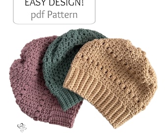 CROCHET HAT PATTERN//Slouchy Beanie Pattern//Easy Design//Beginner Design