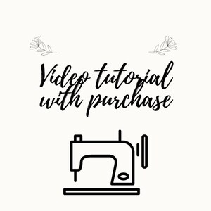 May include: Black and white illustration of a sewing machine with the text "Video tutorial with purchase" above it.