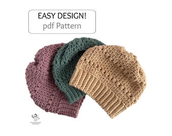 CROCHET HAT PATTERN//Slouchy Beanie Pattern//Easy Design//Beginner Design