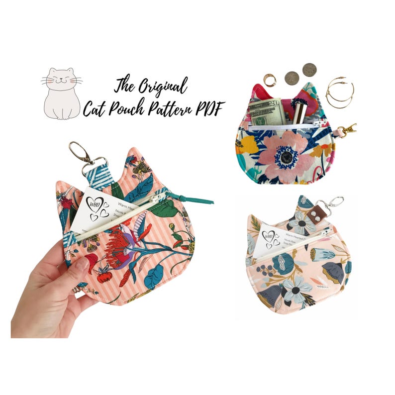 Sewing Pattern//Bag Pattern pdf//Cat Pouch Pattern//Zipper Pouch Pattern image 1