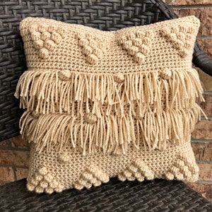 CROCHET PILLOW Pattern, Boho Crochet Pillow Pattern, Bobble Stitch Pattern, Easy Crochet Pattern, Beginner Crochet Pattern, 14x14 Pillow