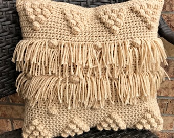 CROCHET PILLOW Pattern, Boho Crochet Pillow Pattern, Bobble Stitch Pattern, Easy Crochet Pattern, Beginner Crochet Pattern, 14x14 Pillow