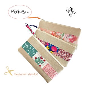 Patchwork Zipper Pouch Sewing Pattern: Easy DIY Makeup Bag (PDF Pattern)