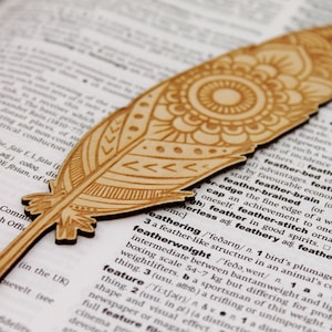 Feather Bookmark Book Lover Gift Personalized bookmark Mandala Pattern image 1