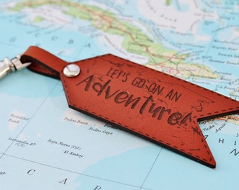 Lets Go On An Adventure Leather Keychain Keyring - Quote Traveller Wanderlust Tag Luggage Travel
