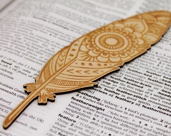 Feather Bookmark Book Lover Gift Personalized bookmark Mandala Pattern