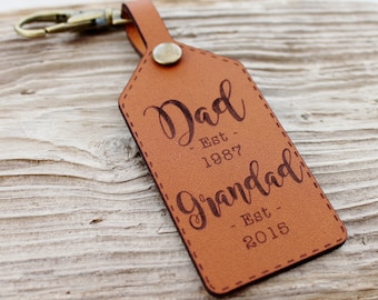 New Grandad Keychain Leather Gift Established Customized Grandpa Personalised Keyring Fathers Day