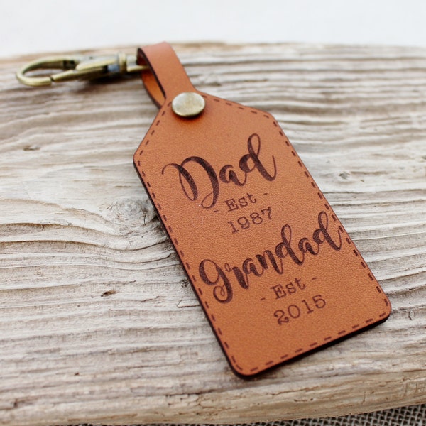 New Grandad Keychain Leather Gift Established Customized Grandpa Personalised Keyring Fathers Day